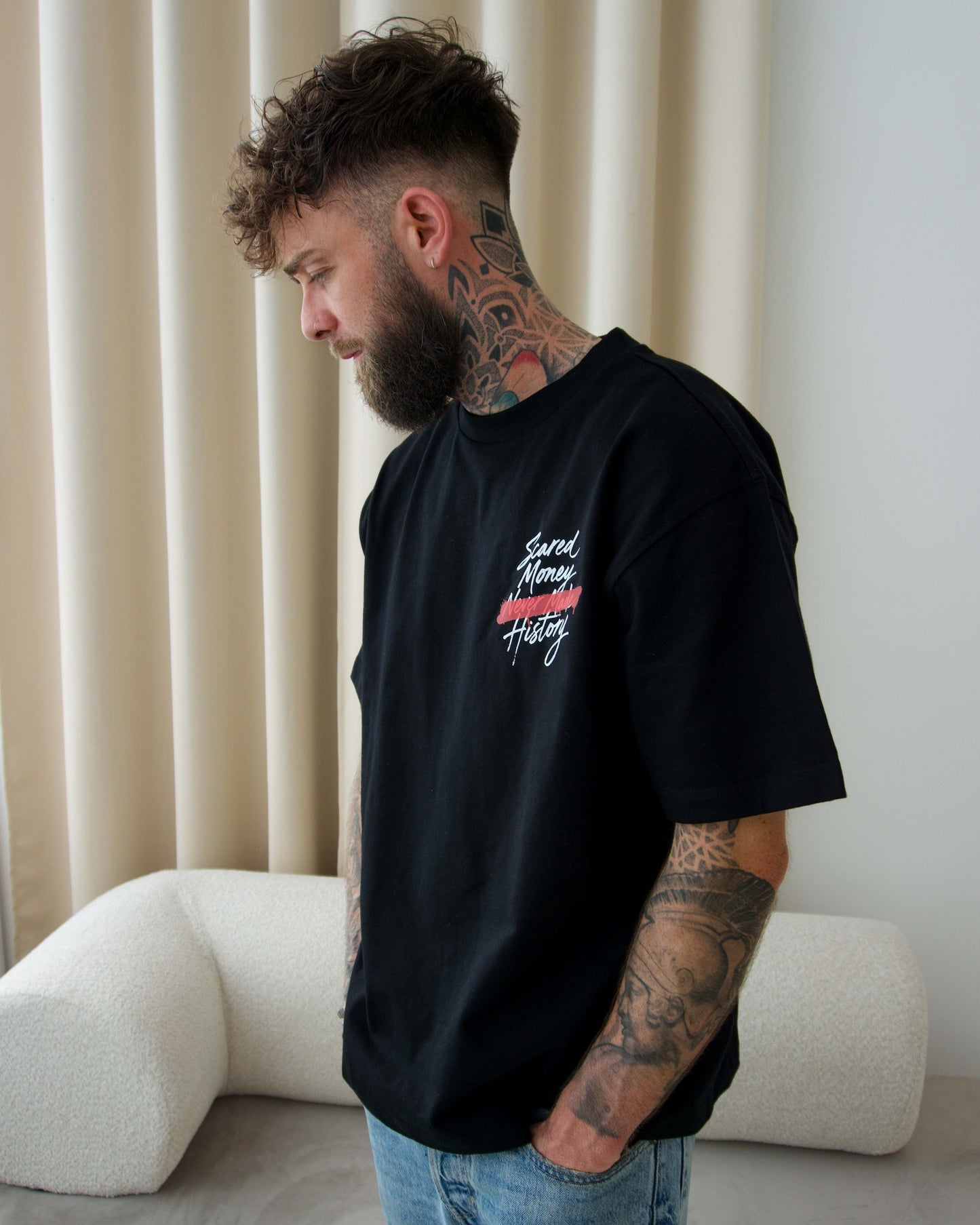 Scared Money Never Made History Oversized T-Shirt - Black
