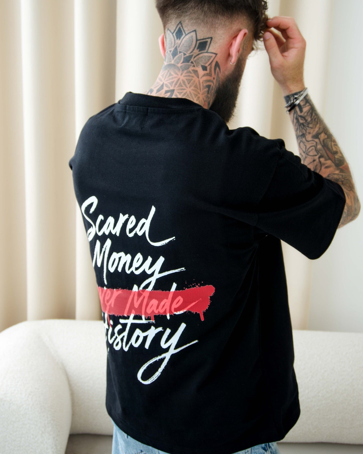 Scared Money Never Made History Oversized T-Shirt - Black