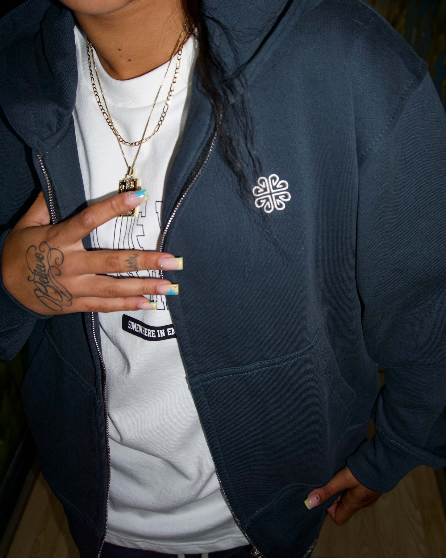 Nexus Double Zip Hoodie - Slate Blue