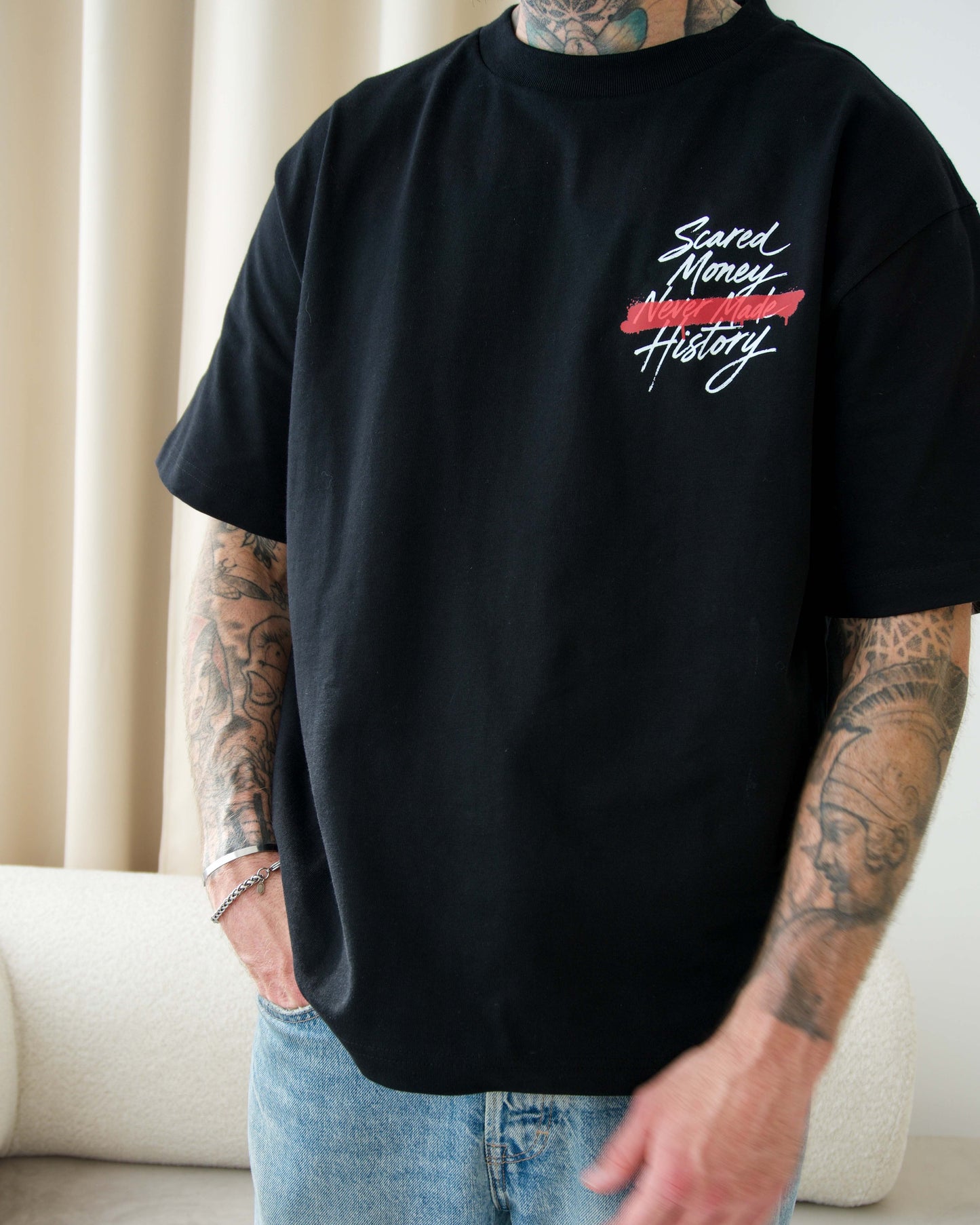 Scared Money Never Made History Oversized T-Shirt - Black