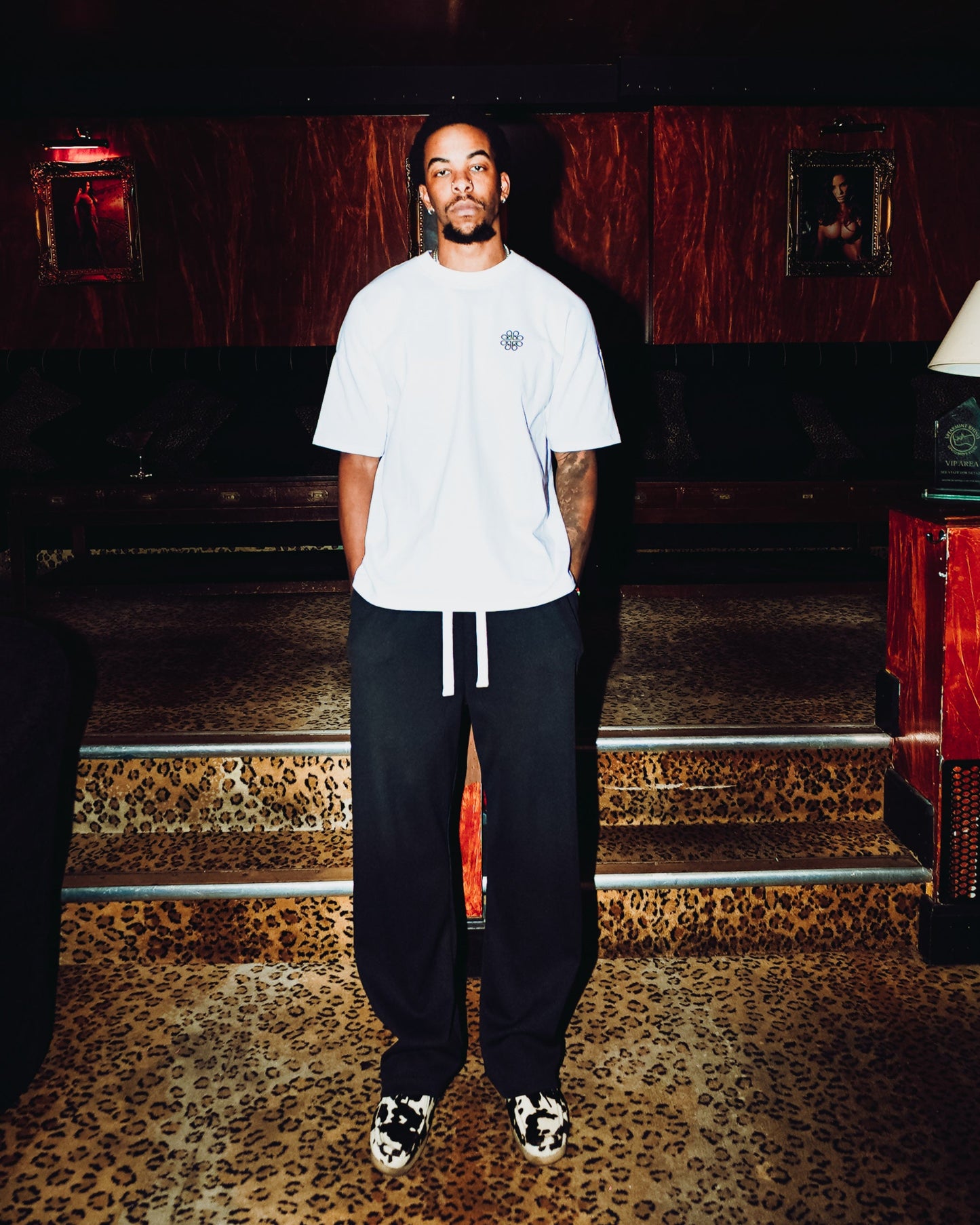 Black Wide Leg Ribbed Trousers - White Drawcord