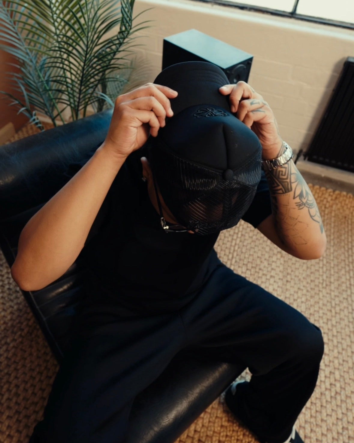 Nexus Blackout Mesh Trucker Cap - Black Embroidered Logo