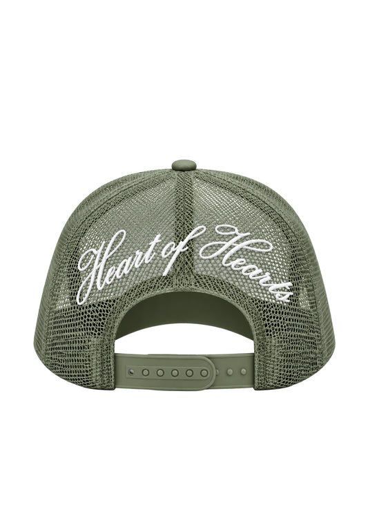 Nexus Khaki Green Mesh Trucker Cap - White Embroidered Logo