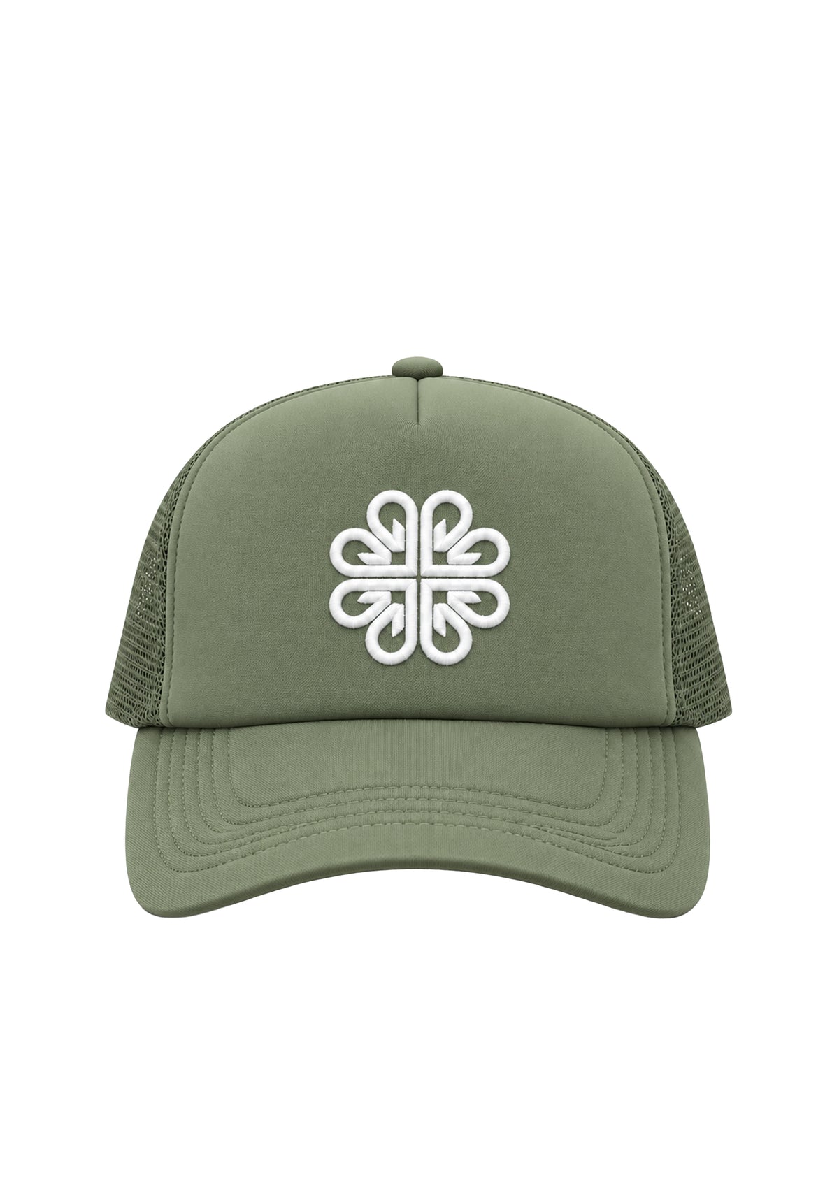 Nexus Khaki Green Mesh Trucker Cap - White Embroidered Logo
