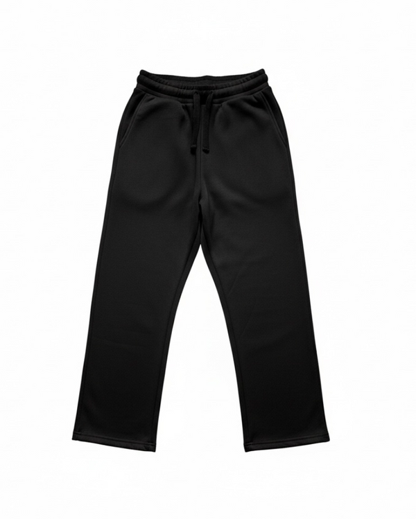 Black Wide Leg Ribbed Trousers - Black Drawcord