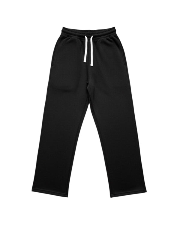 Black Wide Leg Ribbed Trousers - White Drawcord