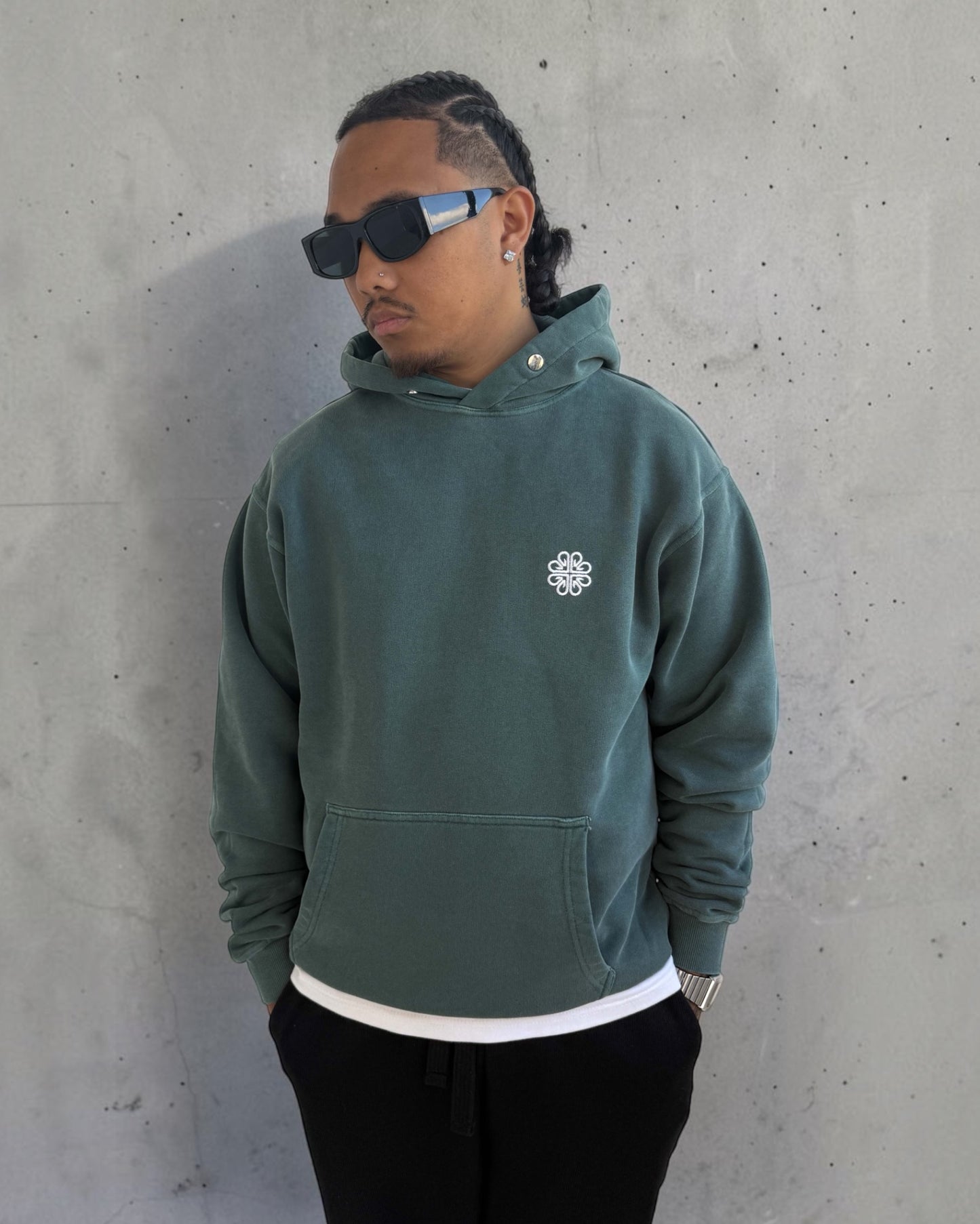 Nexus Oversized Pullover Hoodie - Washed Green
